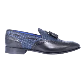 Aliverti Slip-On - Nero & Blue (Genuine Leather Upper & Sole)