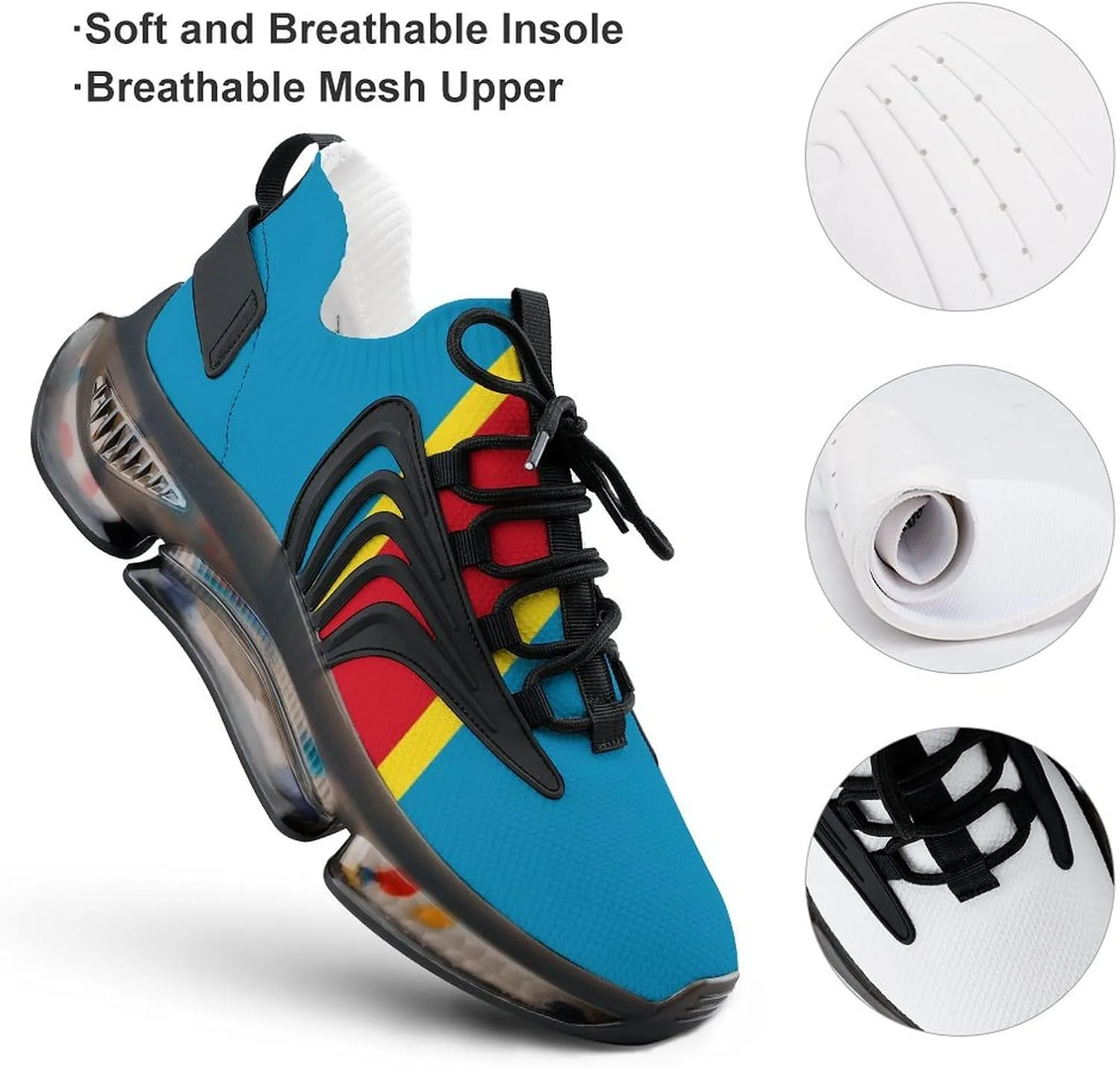Democratic Republic of Congo Mens Running Shoes Lightweight Walking Tennis Shoes Soft Soled Elastic Cushion Basketball Shoes
