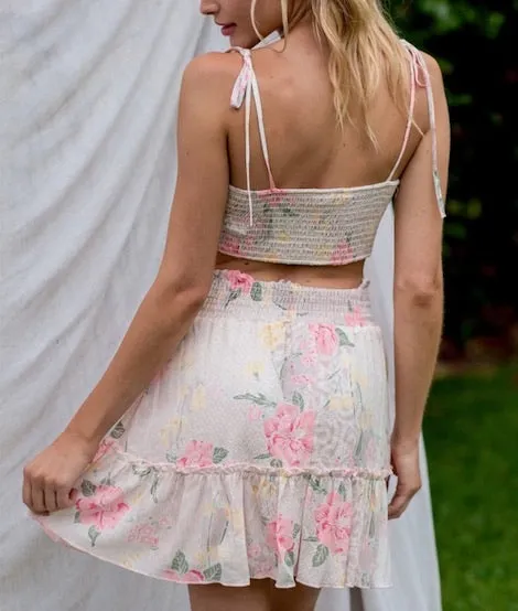 Floral Smock Back Tiered Tie Strap Crop Top