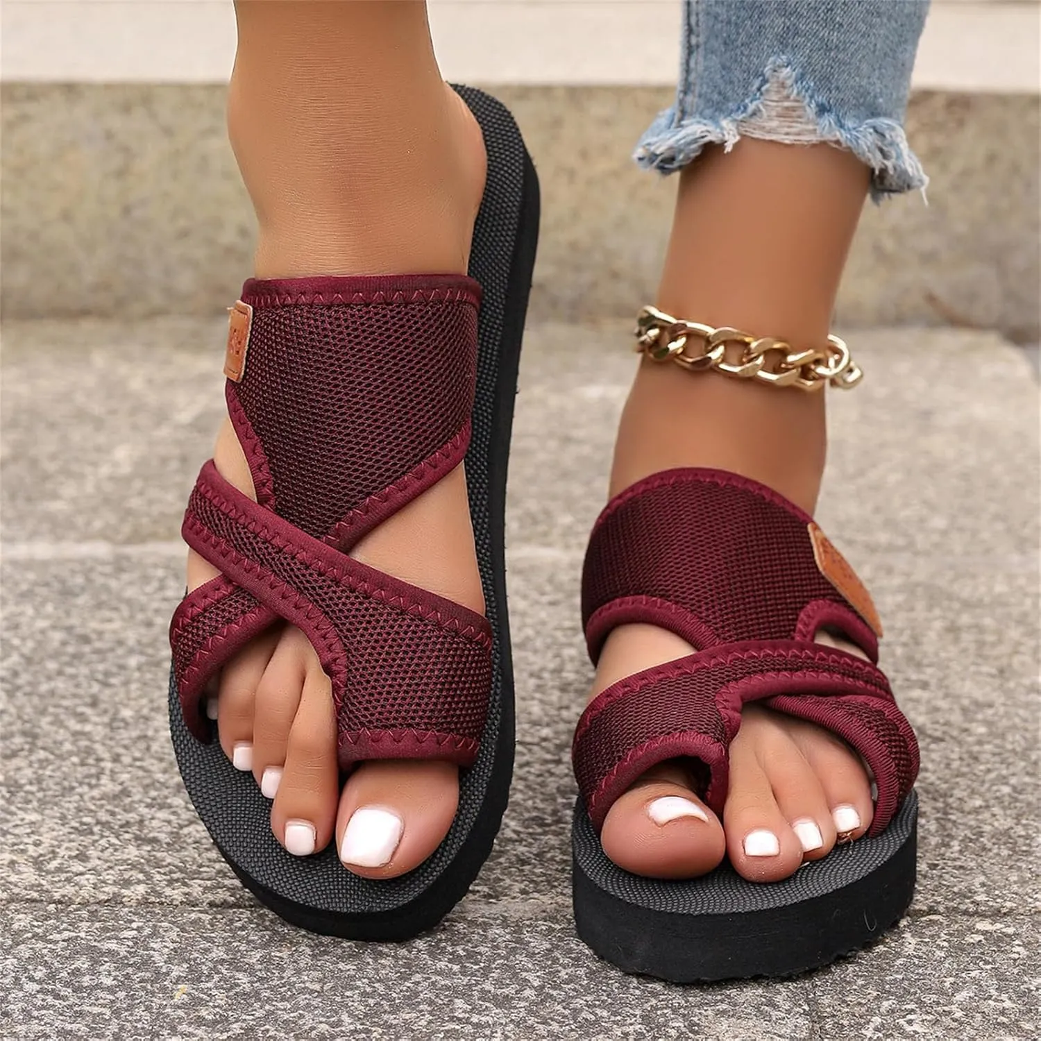 Lausiuoe Orthopedic Sandals For Women Arch Support Walking Sandals Slides Comfortable Orthotic Slippers Flip Flops Sandalias