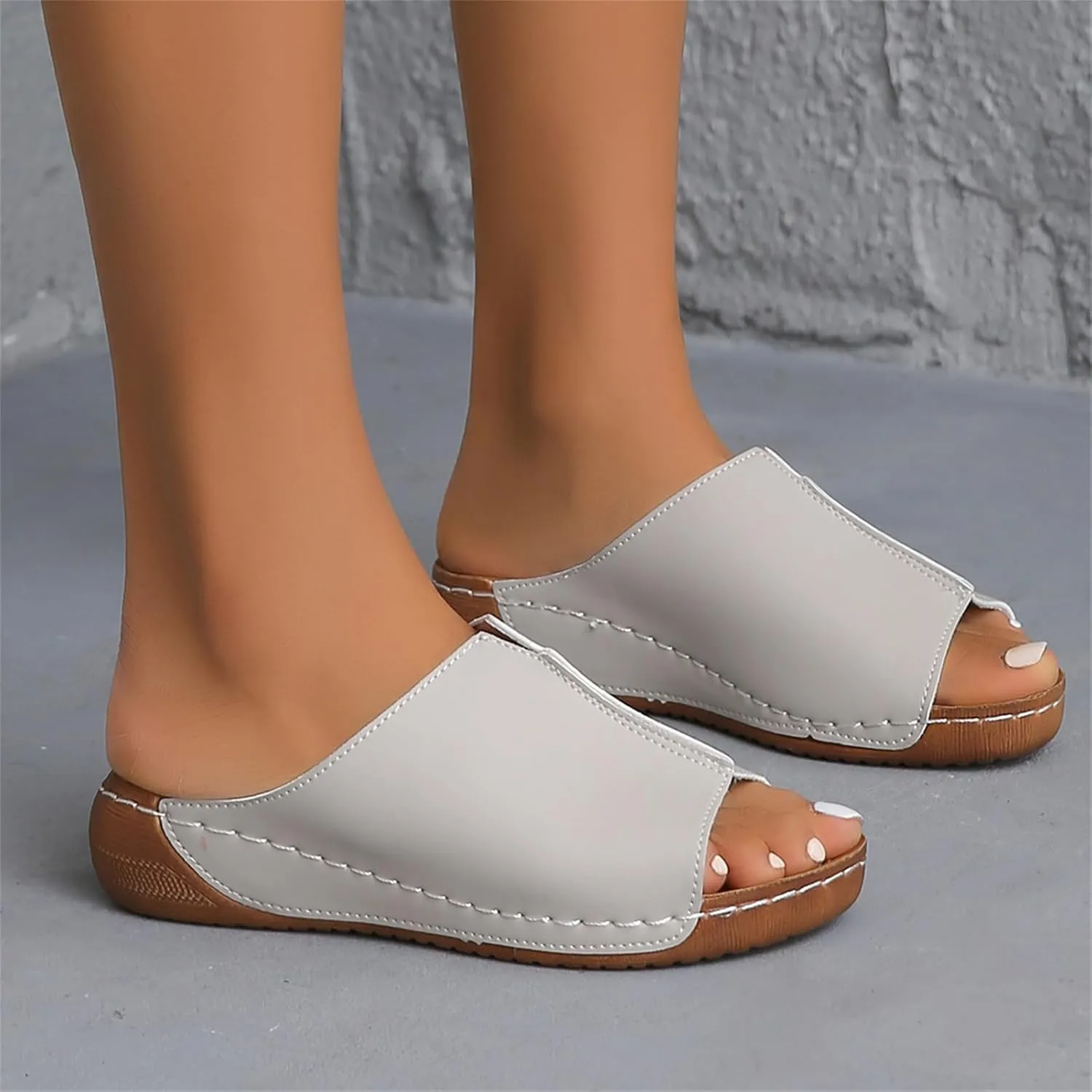 Lausiuoe Women's Sandals Comfortable Cute Fashion Orthotic Slides Ladies Comfy Slip On Dressy Summer Orthopedic Slippers
