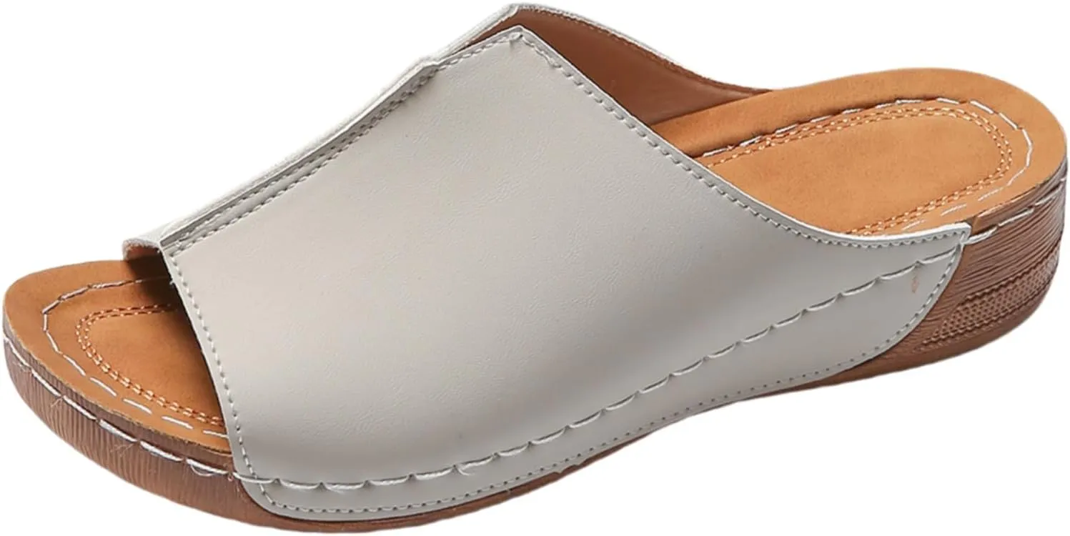 Lausiuoe Women's Sandals Comfortable Cute Fashion Orthotic Slides Ladies Comfy Slip On Dressy Summer Orthopedic Slippers