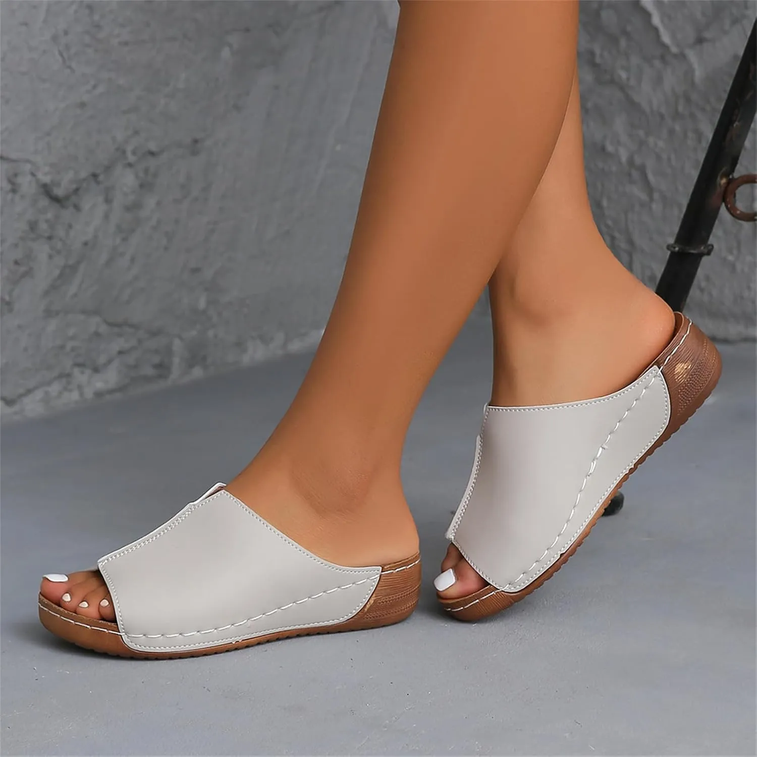 Lausiuoe Women's Sandals Comfortable Cute Fashion Orthotic Slides Ladies Comfy Slip On Dressy Summer Orthopedic Slippers