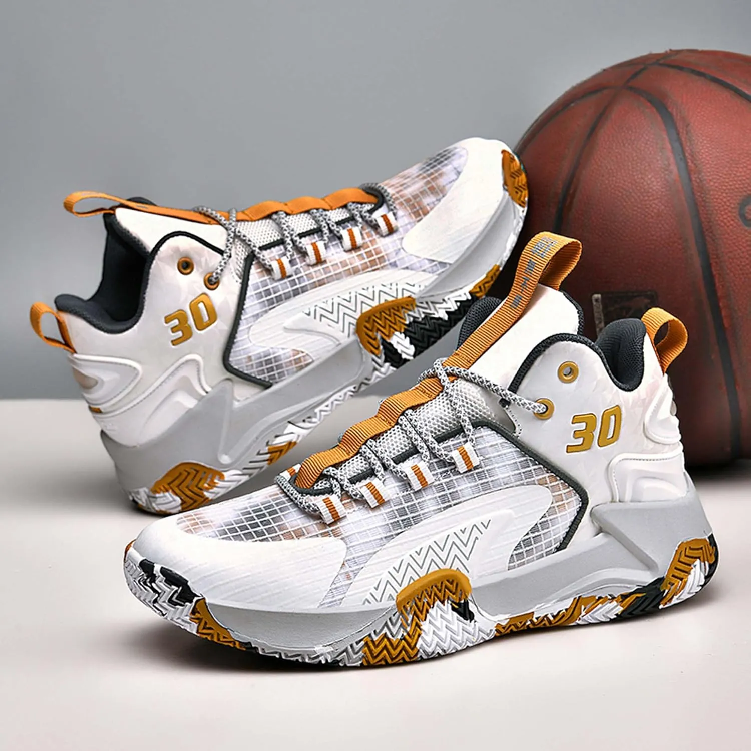 Mens and Womens White Basketball Sneakers Mid Top Lace Up Running Shoes Wear Resistant and Durable Outdoor Travel Shoes Comfortable and Breathable Casual Sneakers Skateboarding Shoes