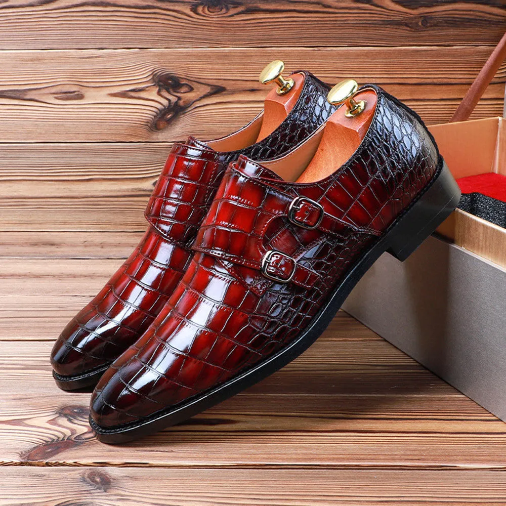 Men's Leather Embossed Monk Strap Dress Shoe