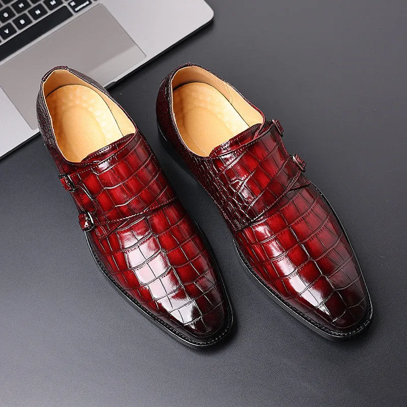 Men's Leather Embossed Monk Strap Dress Shoe