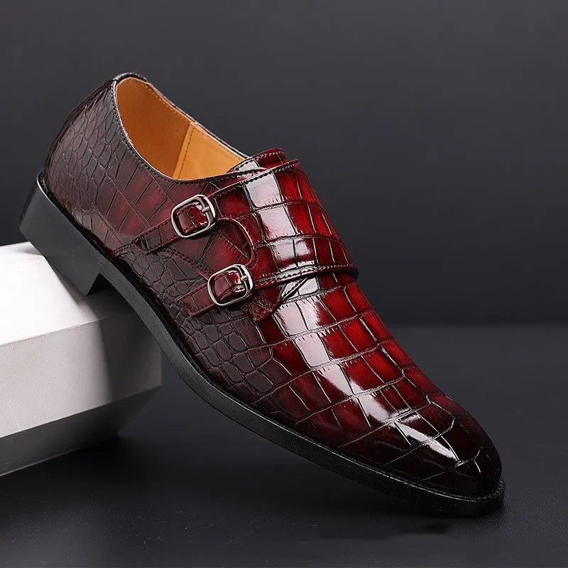 Men's Leather Embossed Monk Strap Dress Shoe