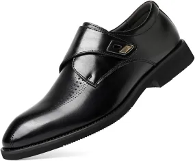 Mens Retro Monk Strap Leather Slip-On Dress Loafers Classic Low Top Wingtip Pointed Toe for Work Office Business