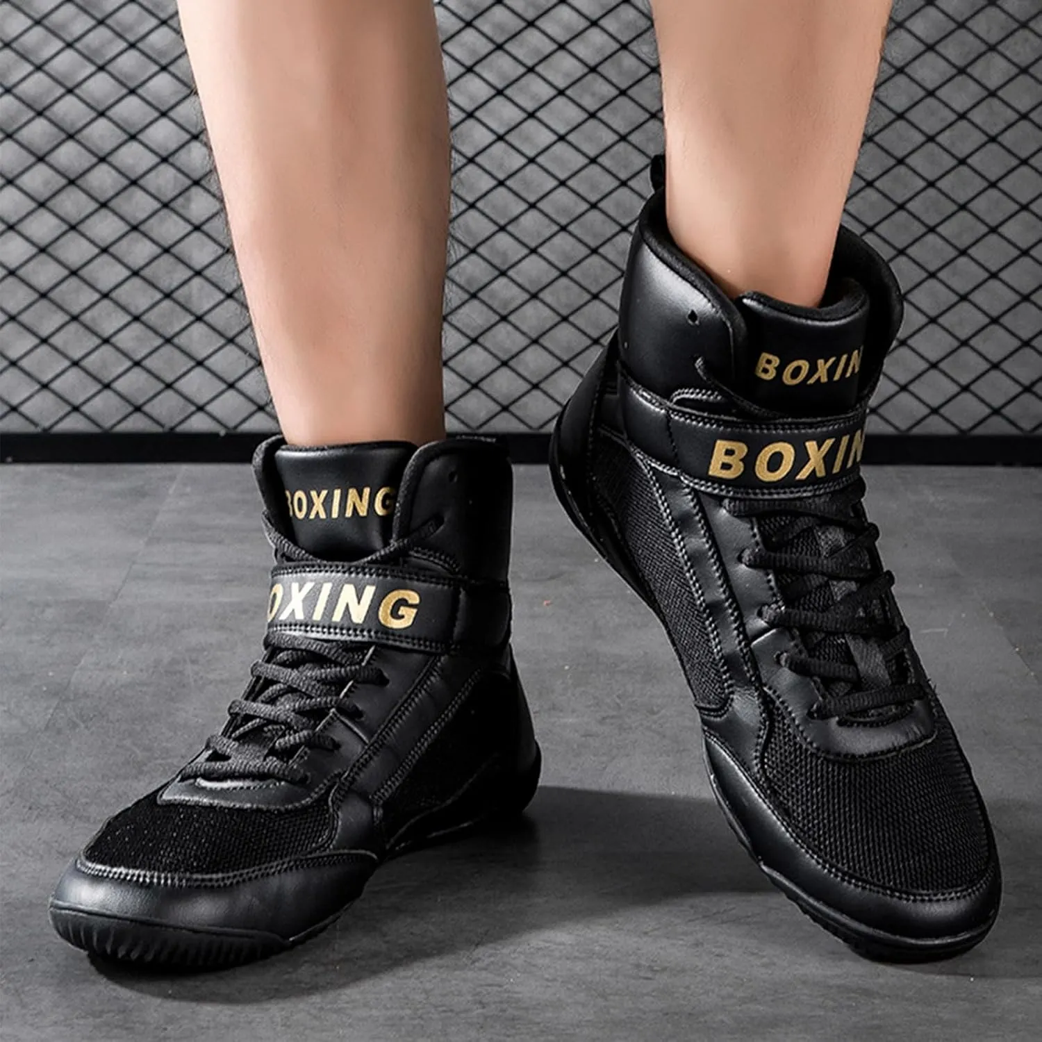 Mens Wrestling Shoes for Boxing Lightweight High Top Fitness Sneakers Kickboxing Shoes for Weightlifting Powerlifting
