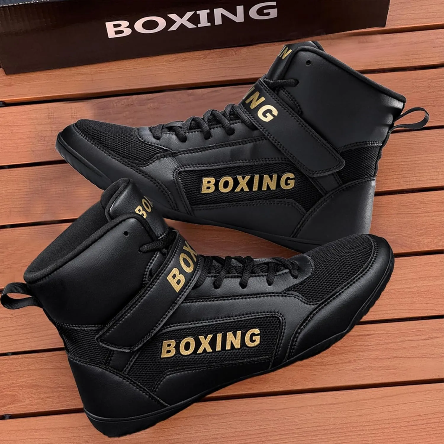 Mens Wrestling Shoes for Boxing Lightweight High Top Fitness Sneakers Kickboxing Shoes for Weightlifting Powerlifting