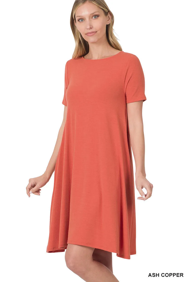 Plus Size Short Sleeve Flared T-Shirt Midi Dress with Side Pockets