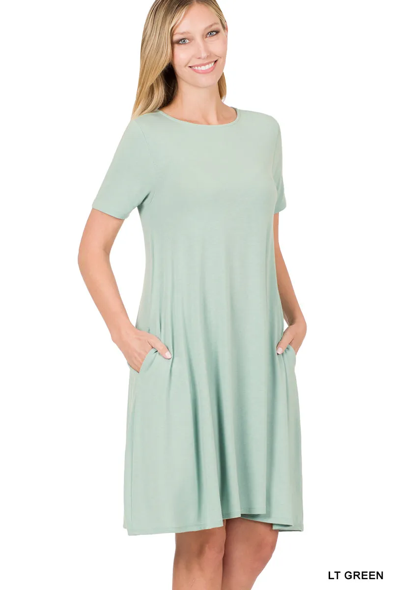 Plus Size Short Sleeve Flared T-Shirt Midi Dress with Side Pockets