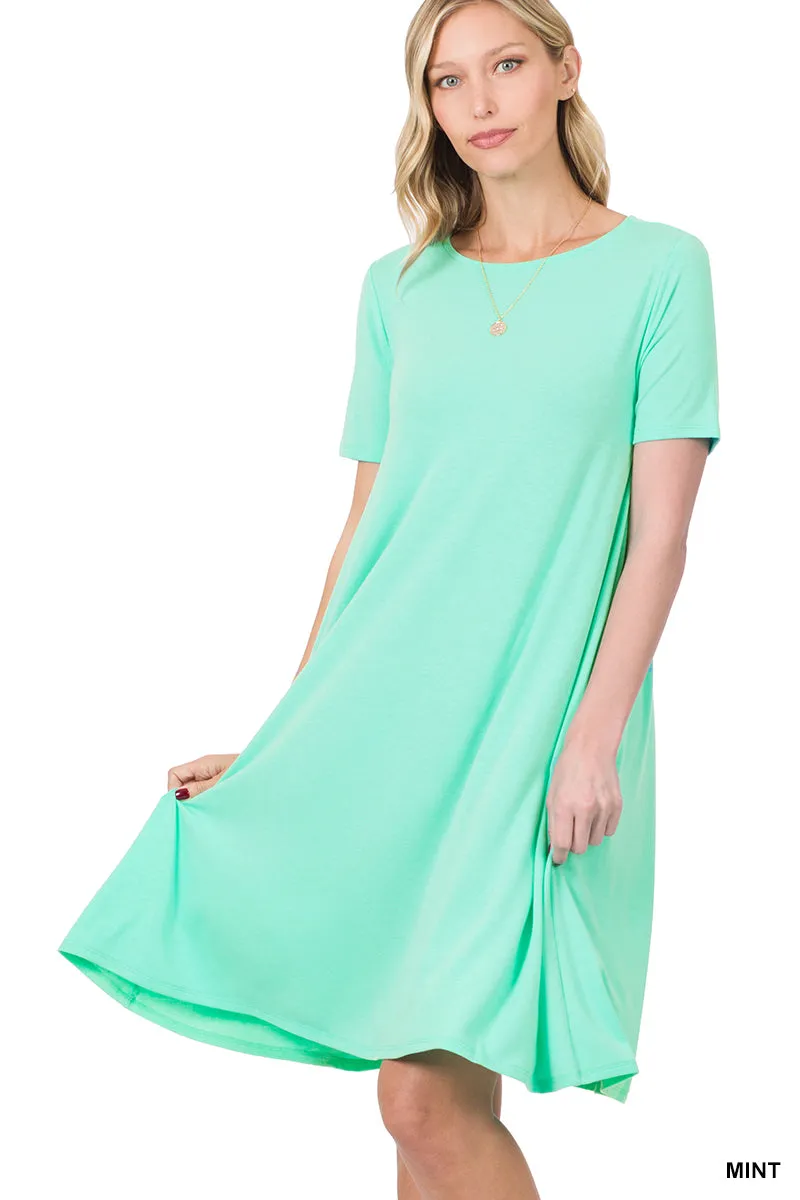 Plus Size Short Sleeve Flared T-Shirt Midi Dress with Side Pockets