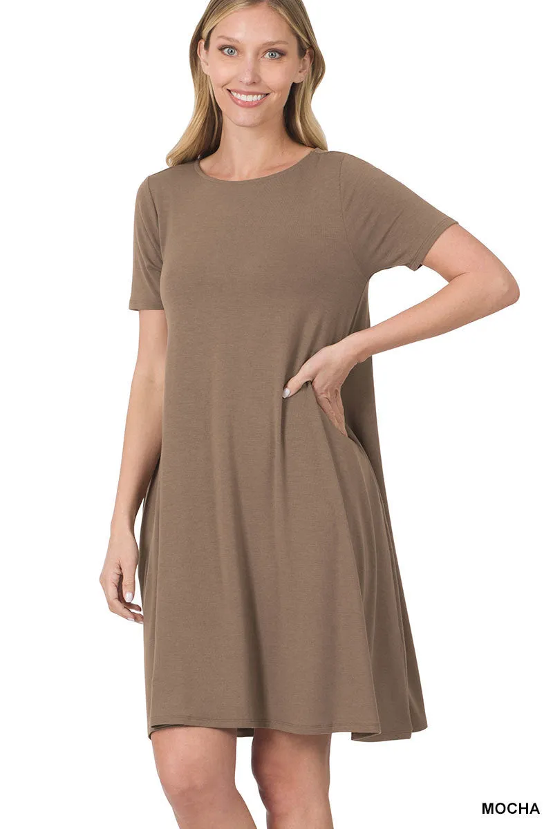 Plus Size Short Sleeve Flared T-Shirt Midi Dress with Side Pockets