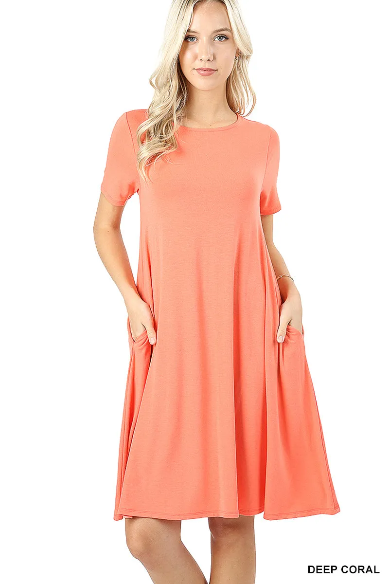 Plus Size Short Sleeve Flared T-Shirt Midi Dress with Side Pockets