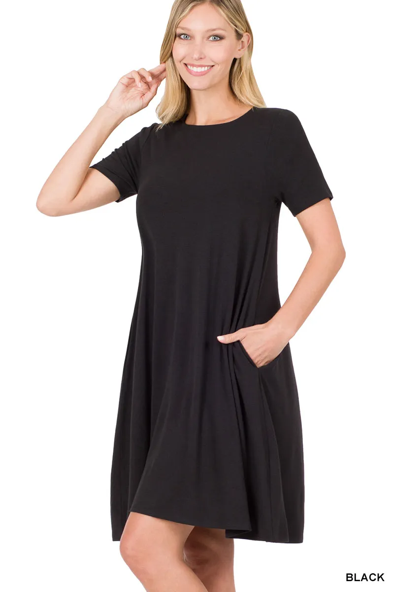 Plus Size Short Sleeve Flared T-Shirt Midi Dress with Side Pockets