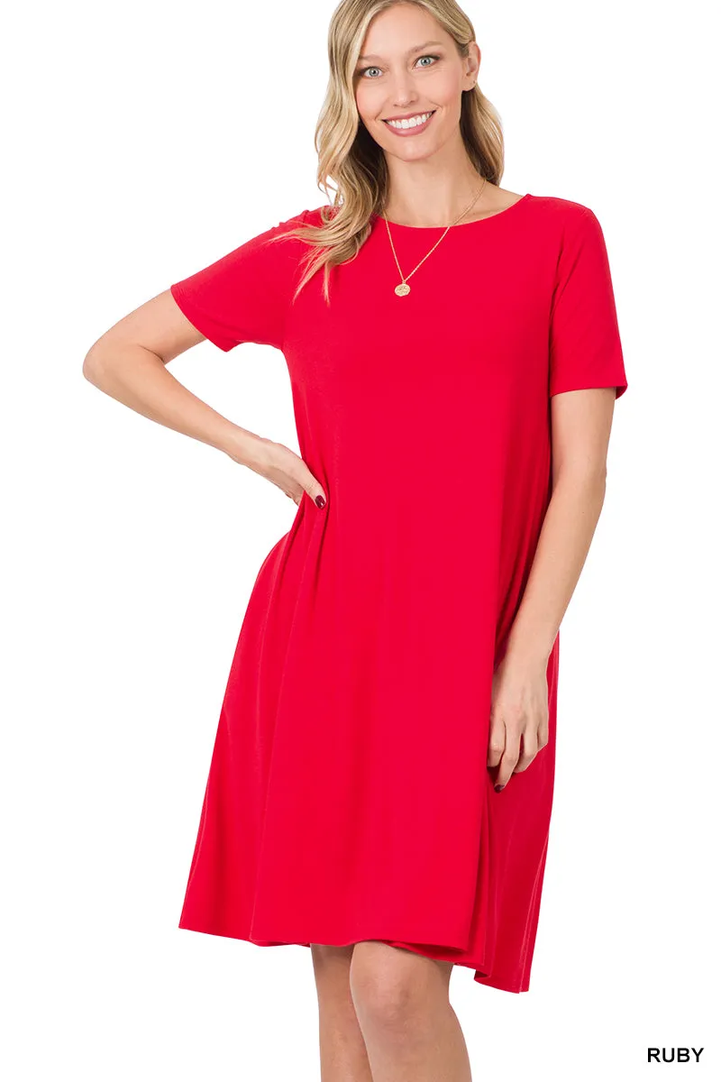 Plus Size Short Sleeve Flared T-Shirt Midi Dress with Side Pockets