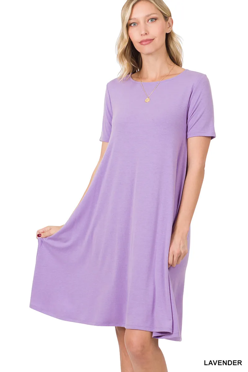 Plus Size Short Sleeve Flared T-Shirt Midi Dress with Side Pockets