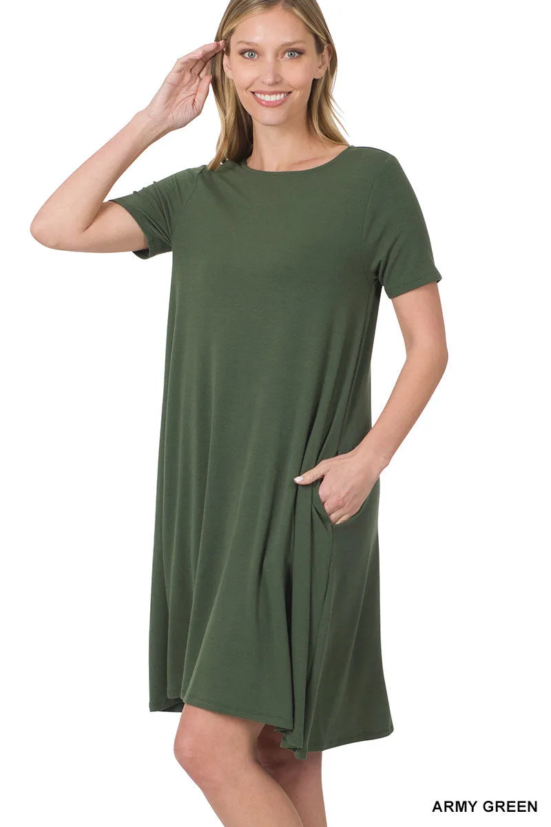 Plus Size Short Sleeve Flared T-Shirt Midi Dress with Side Pockets