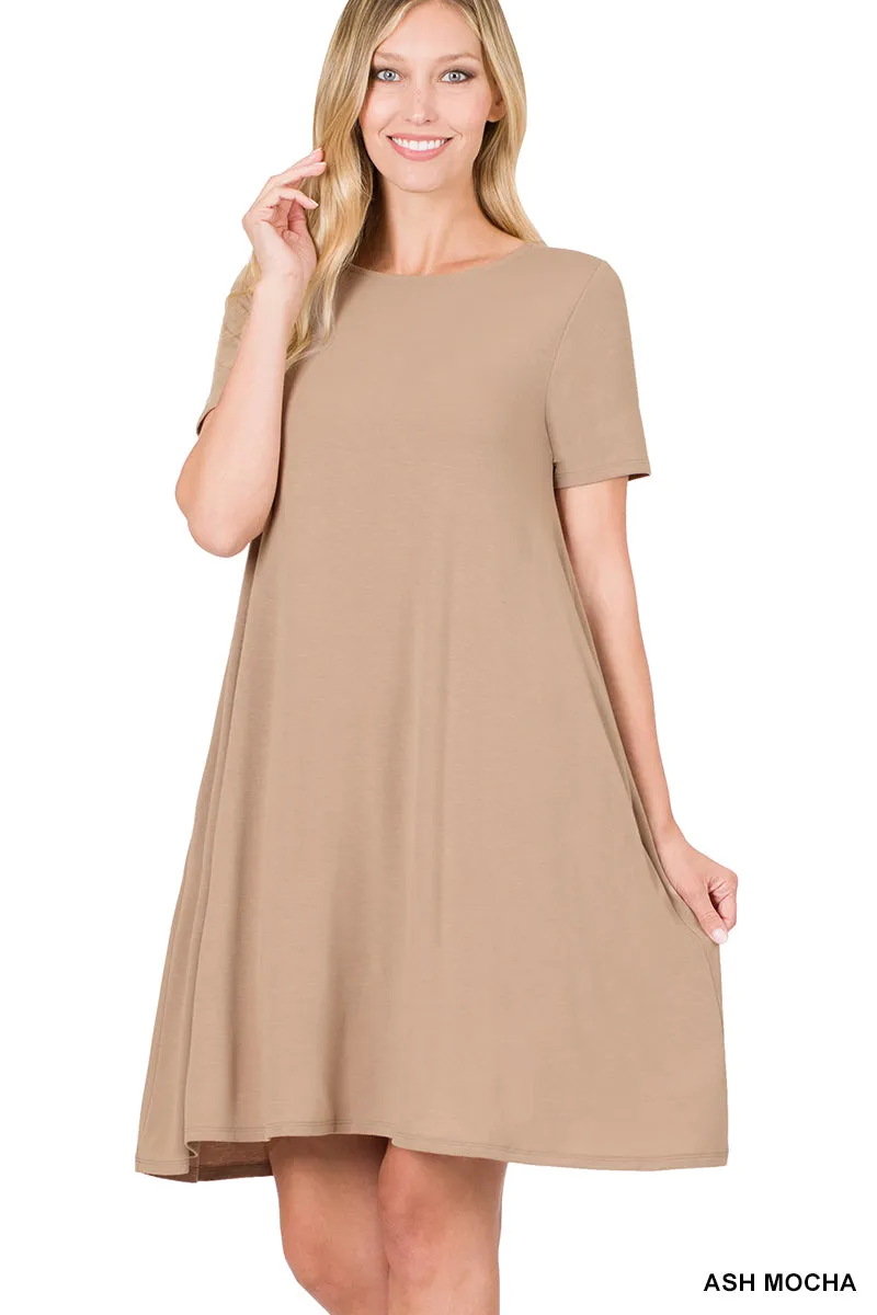 Plus Size Short Sleeve Flared T-Shirt Midi Dress with Side Pockets