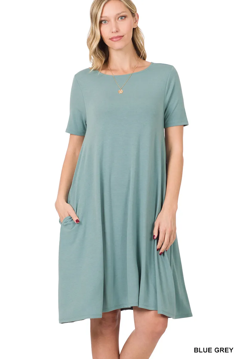 Plus Size Short Sleeve Flared T-Shirt Midi Dress with Side Pockets