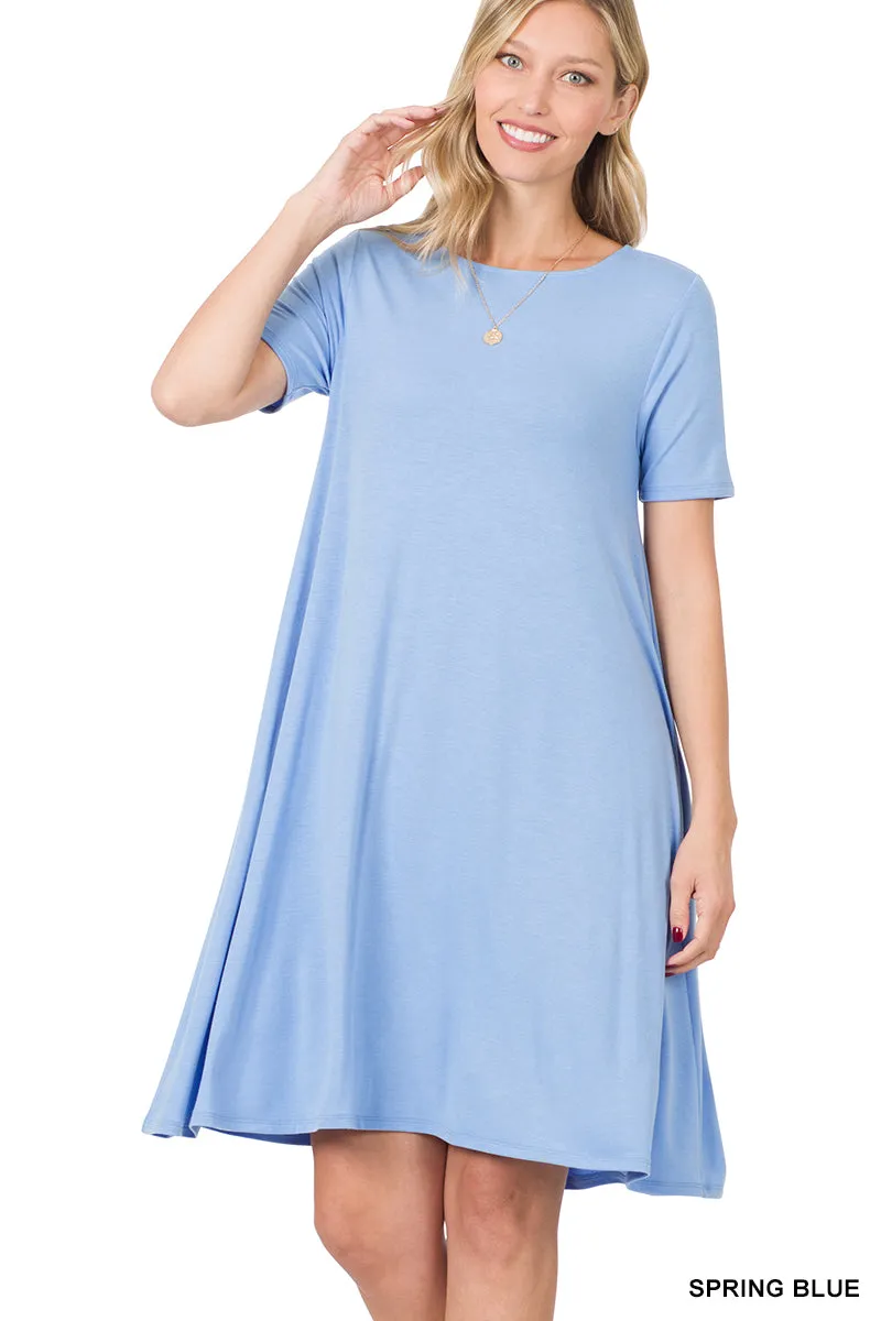 Plus Size Short Sleeve Flared T-Shirt Midi Dress with Side Pockets