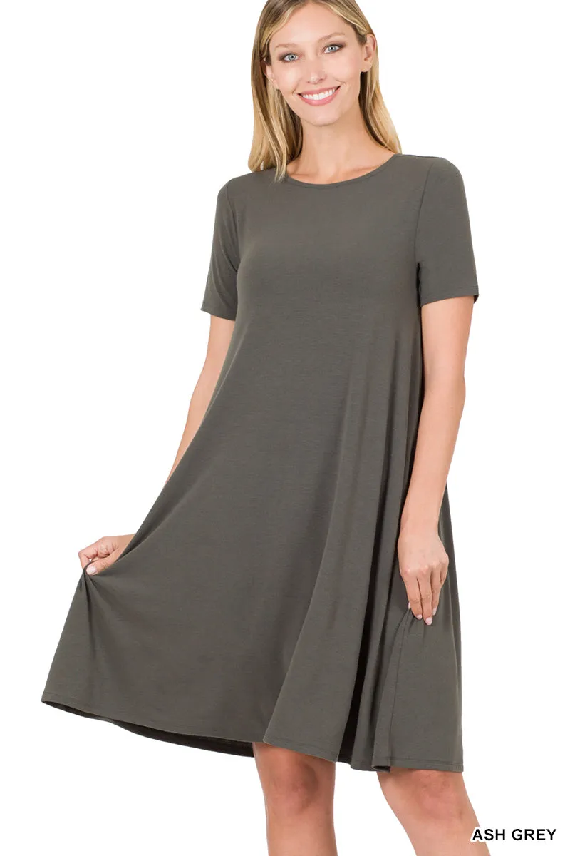 Plus Size Short Sleeve Flared T-Shirt Midi Dress with Side Pockets