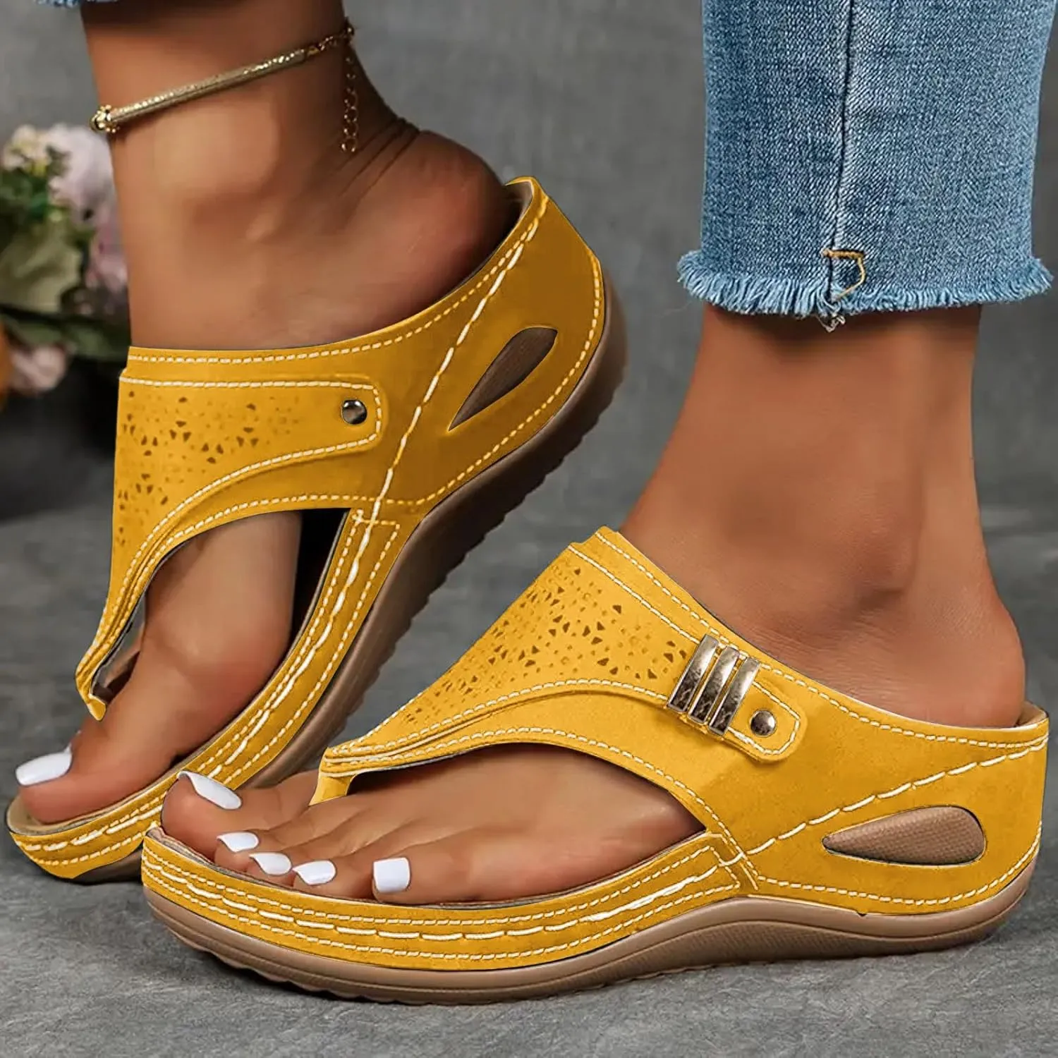 Sandals for Women 2025 Wedges Flip Flops Summer Comfortable Sandal Platform Slides Slip On Beach Sandals