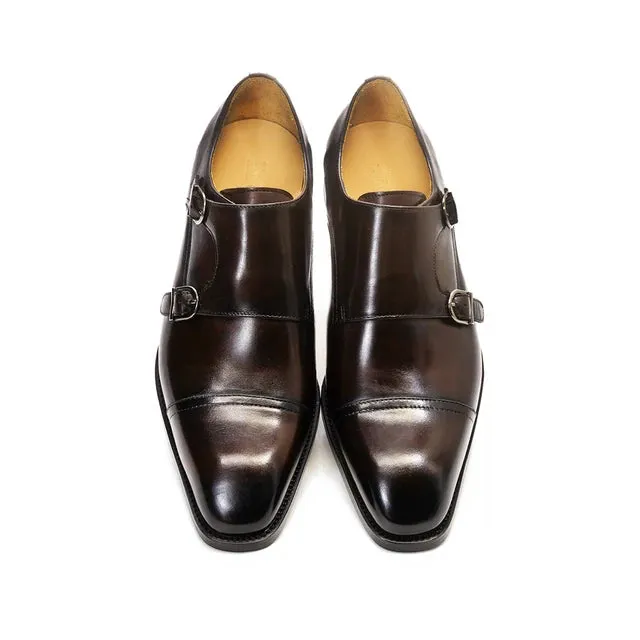 Solid Genuine Leather Buckle Strap Monk Shoes