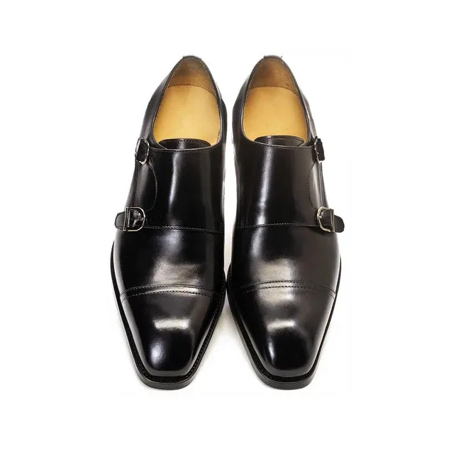 Solid Genuine Leather Buckle Strap Monk Shoes