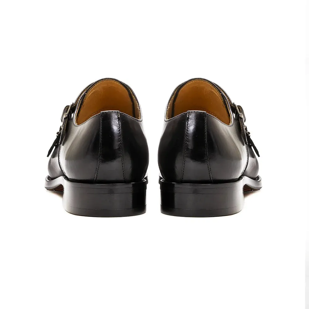 Solid Genuine Leather Buckle Strap Monk Shoes