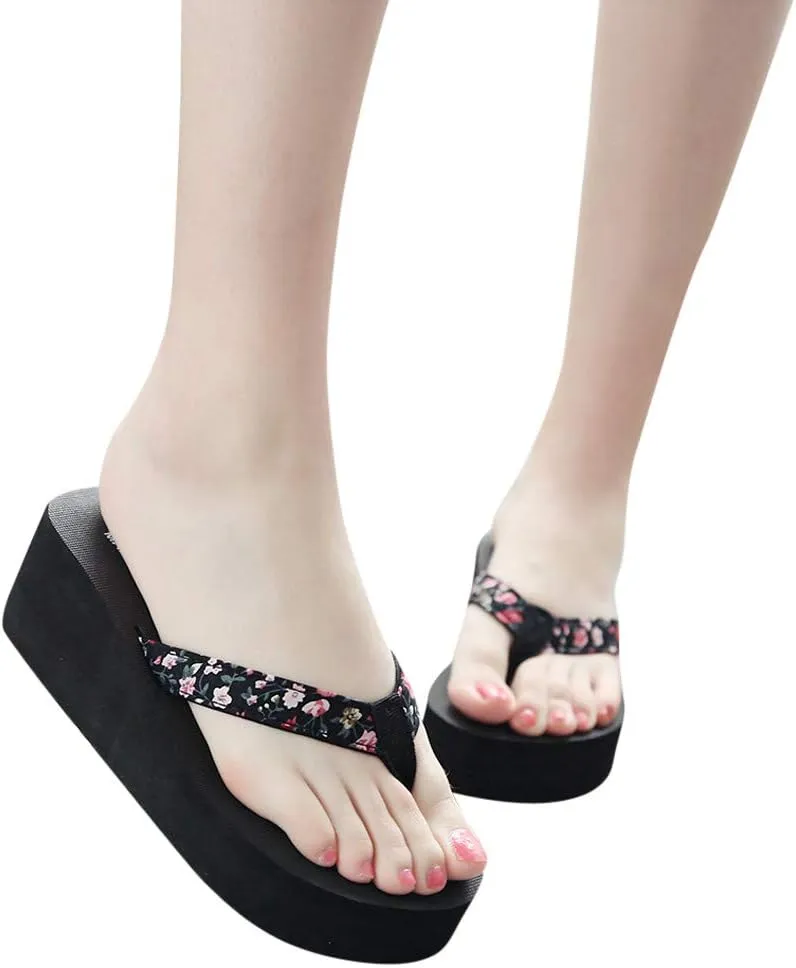 Summer Beach Flip Flops for Women Cushioned Thong Sandals with Yoga Mat Footbed Arch Support for Walking Travel Fashion Platform Flip Flops