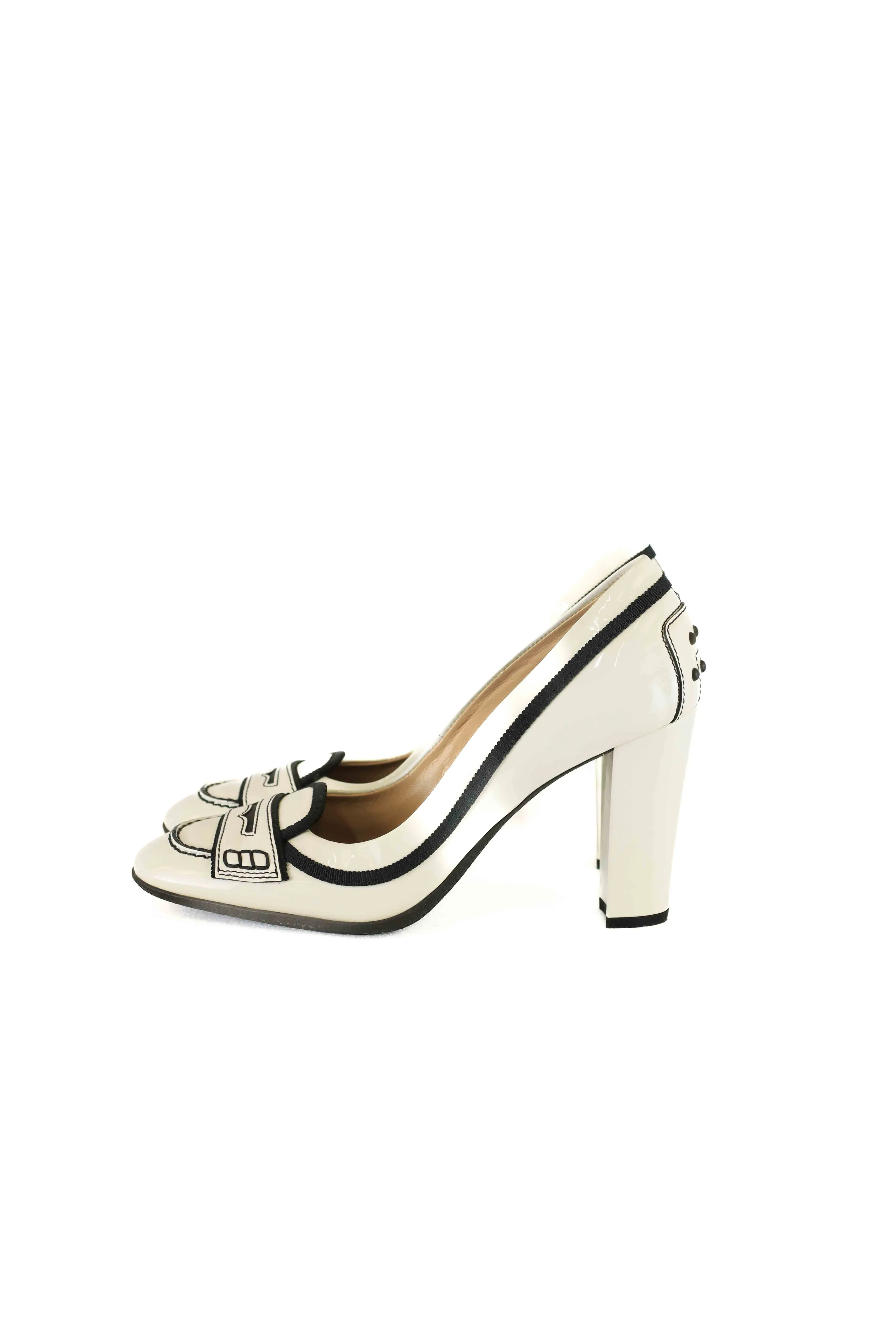 Tod's Black and White Loafer Heels 36.5