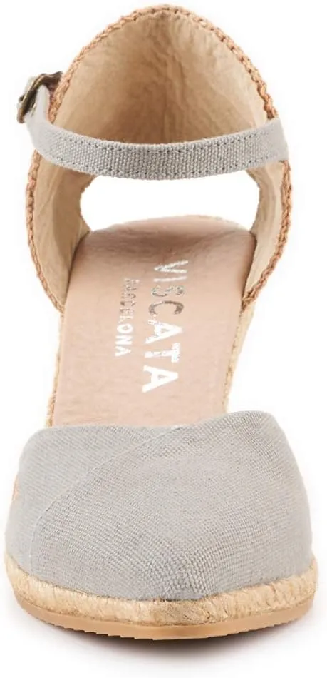 VISCATA Caseta Canvas Slingback Wedge with Ankle Strap Handmade 2 ½” Heel Women's Sandals with Breathable Cotton Canvas and 100% Natural Jute Midsole for all Casual Occasions