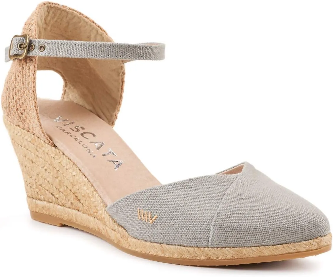 VISCATA Caseta Canvas Slingback Wedge with Ankle Strap Handmade 2 ½” Heel Women's Sandals with Breathable Cotton Canvas and 100% Natural Jute Midsole for all Casual Occasions