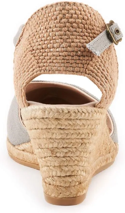 VISCATA Caseta Canvas Slingback Wedge with Ankle Strap Handmade 2 ½” Heel Women's Sandals with Breathable Cotton Canvas and 100% Natural Jute Midsole for all Casual Occasions