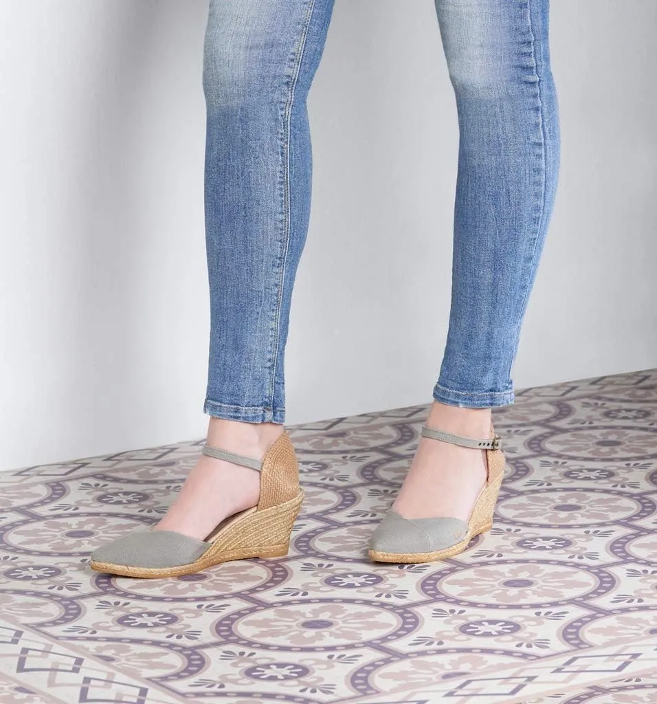 VISCATA Caseta Canvas Slingback Wedge with Ankle Strap Handmade 2 ½” Heel Women's Sandals with Breathable Cotton Canvas and 100% Natural Jute Midsole for all Casual Occasions