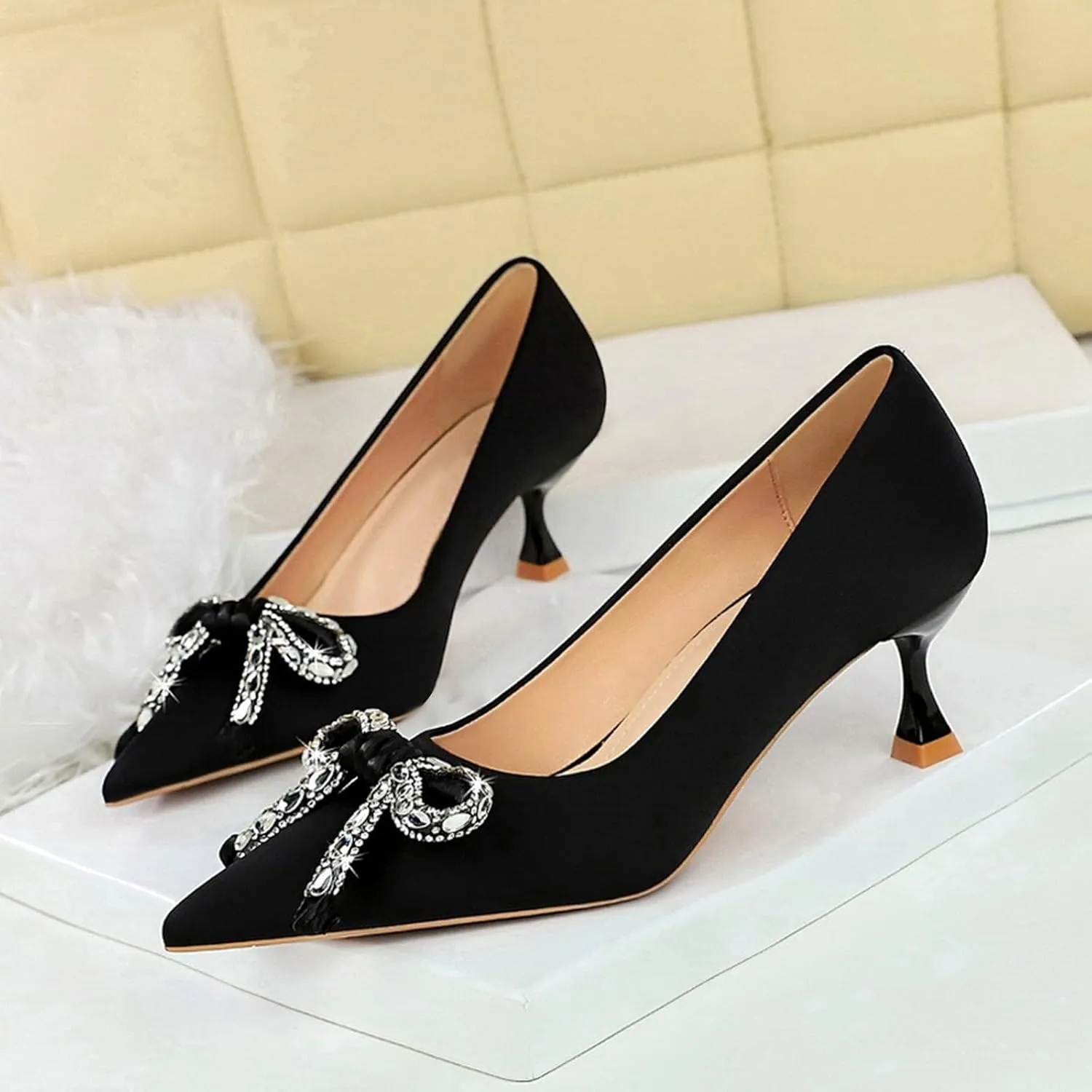 Women Sandal Bow Wedding Party Dress Shoes Stiletto Heel Pointed Toe Slip On Sandal Summer Comfortable Casual Shoes