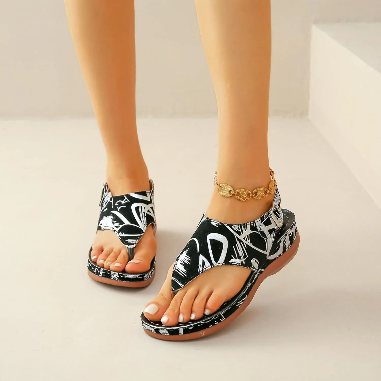 Womens Flip Flops Flat Sandals for Women Beach Graphic Work Spring Casual Summer Flip Flops Ladies Orthopedic Shoes