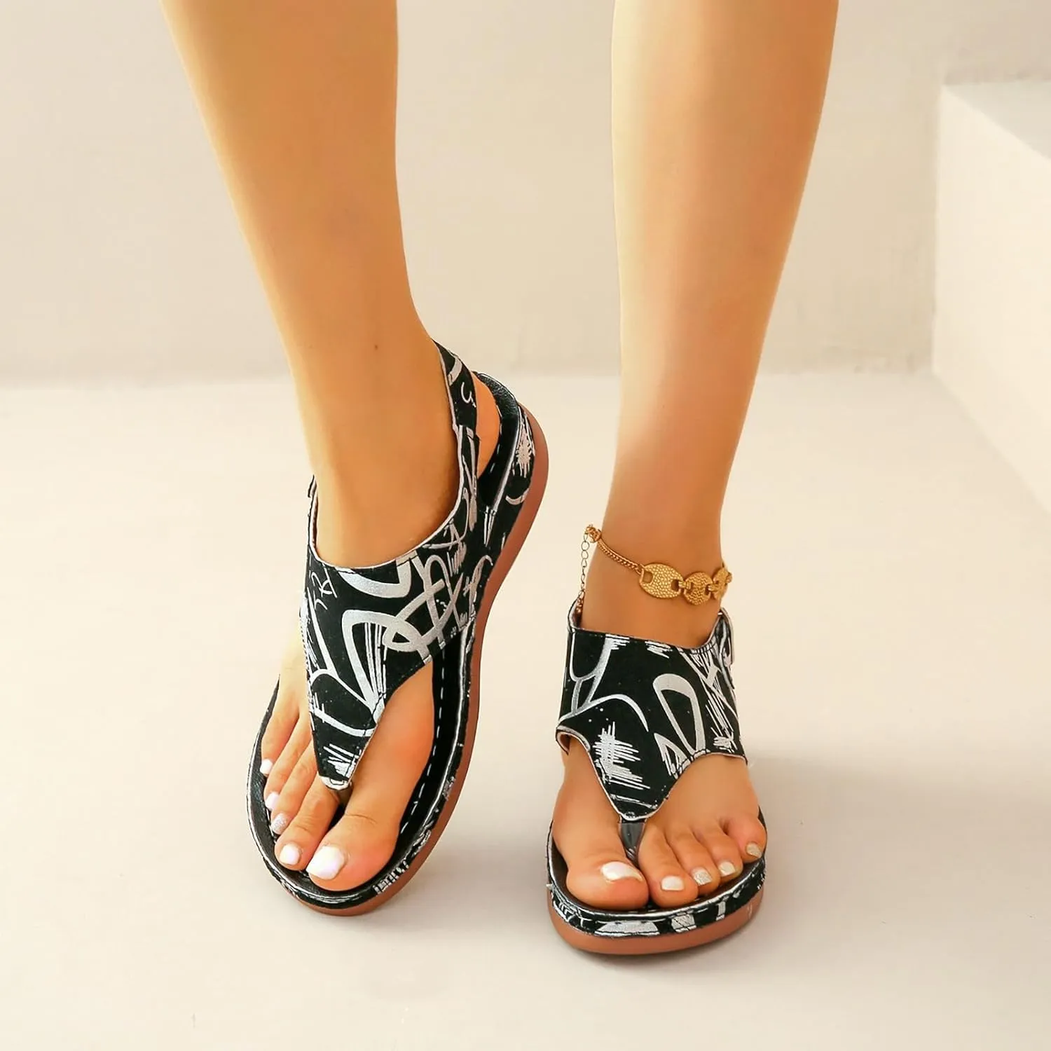 Womens Flip Flops Flat Sandals for Women Beach Graphic Work Spring Casual Summer Flip Flops Ladies Orthopedic Shoes