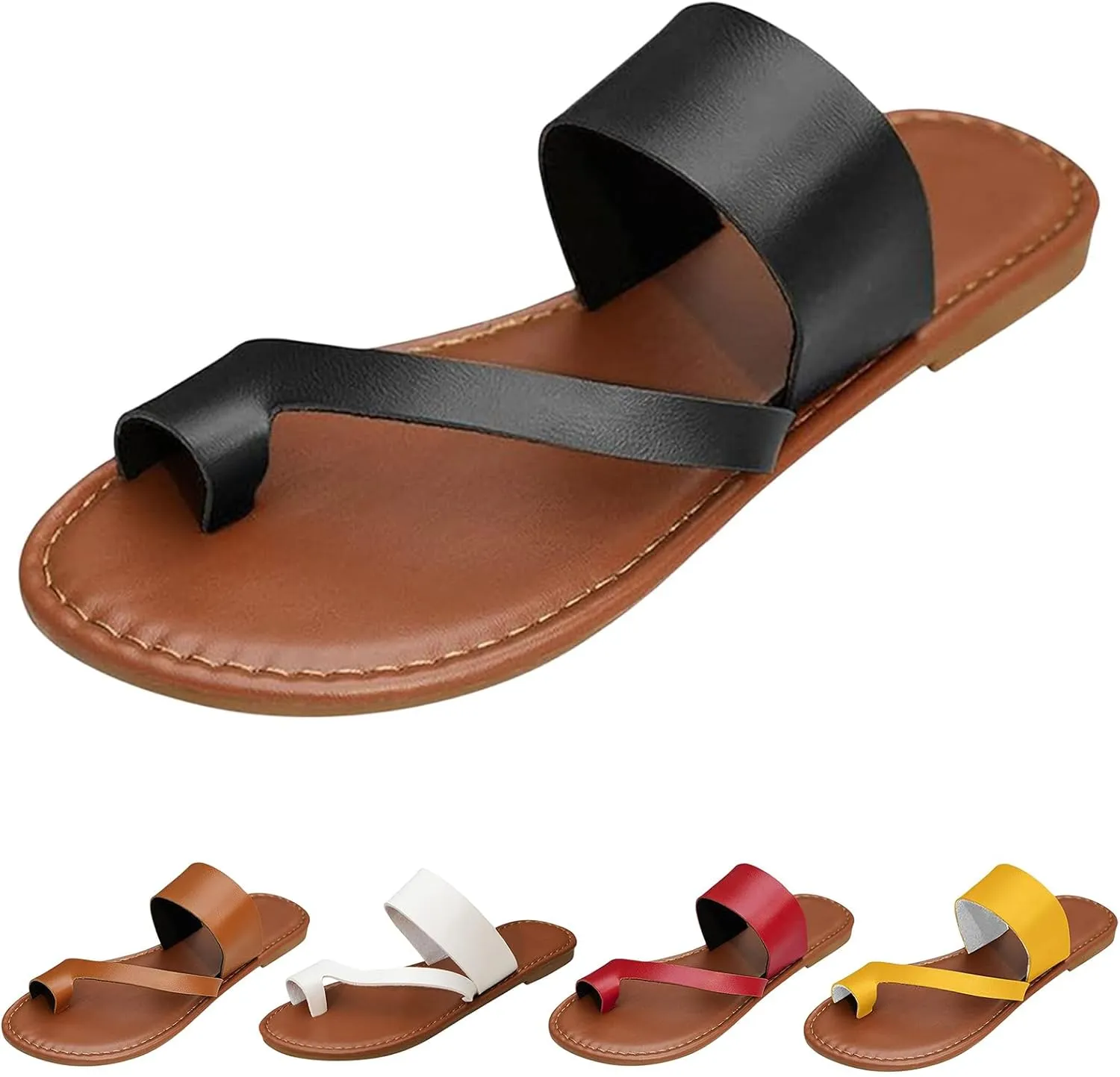 Women's Slide Sandals Dressy Summer Flat Comfortable Fashion Beach Slippers Clip Toe Leather Casual Sandals Lightweight Wide Width Footwear for Summer