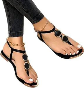 Women's Summer Sandals,Women Casual Summer Beaded T-Strap Flip Flops Clip Toe Comfy Beach Gladiator Flat Shoes Sandals