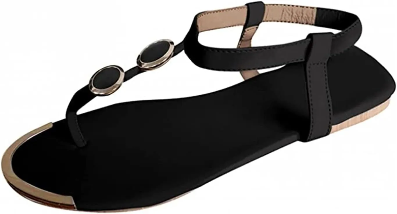 Women's Summer Sandals,Women Casual Summer Beaded T-Strap Flip Flops Clip Toe Comfy Beach Gladiator Flat Shoes Sandals